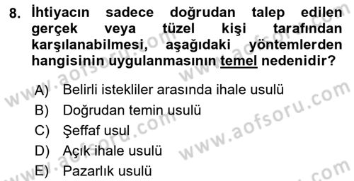 İnşaat ve Gayrimenkul Muhasebesi Dersi 2018 - 2019 Yılı (Vize) Ara Sınav Soruları 8. Soru