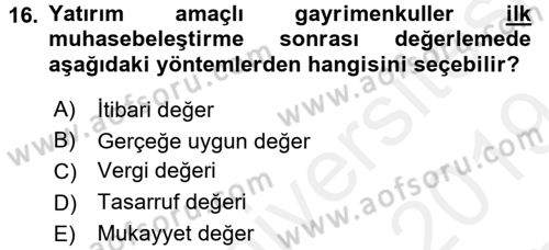 İnşaat ve Gayrimenkul Muhasebesi Dersi 2018 - 2019 Yılı (Final) Dönem Sonu Sınav Soruları 16. Soru