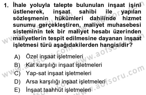 İnşaat ve Gayrimenkul Muhasebesi Dersi 2018 - 2019 Yılı Yaz Okulu Sınav Soruları 1. Soru