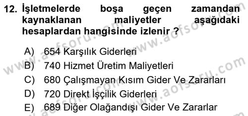 İnşaat ve Gayrimenkul Muhasebesi Dersi 2018 - 2019 Yılı Yaz Okulu Sınav Soruları 12. Soru