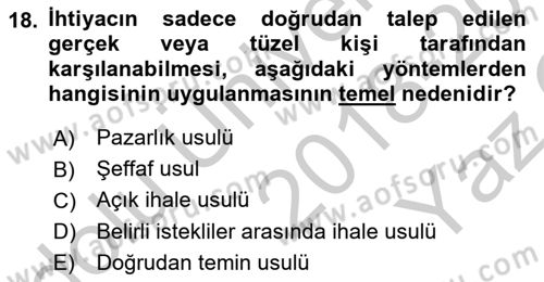 İnşaat ve Gayrimenkul Muhasebesi Dersi 2018 - 2019 Yılı Yaz Okulu Sınav Soruları 18. Soru