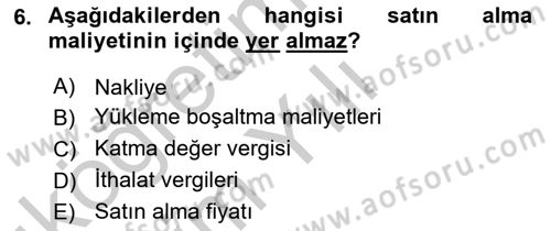 İnşaat ve Gayrimenkul Muhasebesi Dersi 2018 - 2019 Yılı Yaz Okulu Sınav Soruları 6. Soru