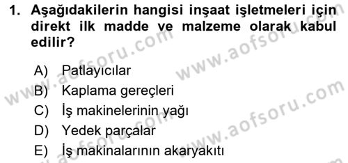 İnşaat ve Gayrimenkul Muhasebesi Dersi 2020 - 2021 Yılı Yaz Okulu Sınav Soruları 1. Soru