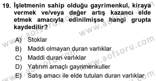 İnşaat ve Gayrimenkul Muhasebesi Dersi 2020 - 2021 Yılı Yaz Okulu Sınav Soruları 19. Soru