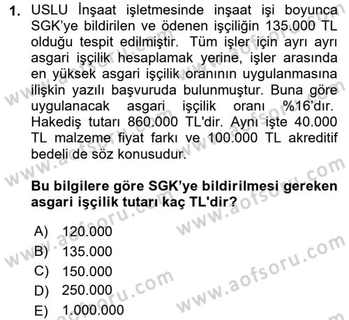 İnşaat ve Gayrimenkul Muhasebesi Dersi 2021 - 2022 Yılı (Vize) Ara Sınav Soruları 1. Soru