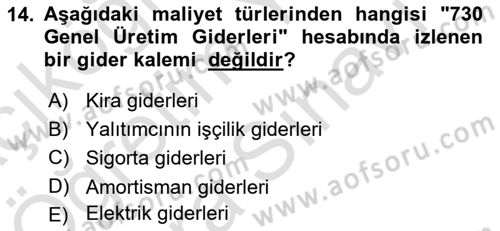 İnşaat ve Gayrimenkul Muhasebesi Dersi 2021 - 2022 Yılı (Vize) Ara Sınav Soruları 14. Soru