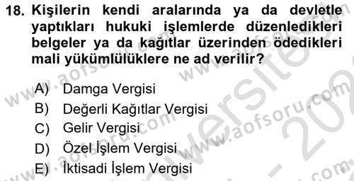İnşaat ve Gayrimenkul Muhasebesi Dersi 2021 - 2022 Yılı (Vize) Ara Sınav Soruları 18. Soru