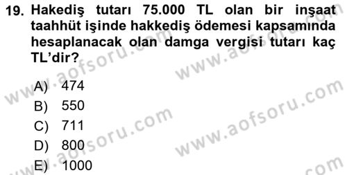 İnşaat ve Gayrimenkul Muhasebesi Dersi 2021 - 2022 Yılı (Vize) Ara Sınav Soruları 19. Soru