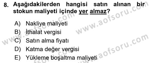 İnşaat ve Gayrimenkul Muhasebesi Dersi 2021 - 2022 Yılı (Vize) Ara Sınav Soruları 8. Soru