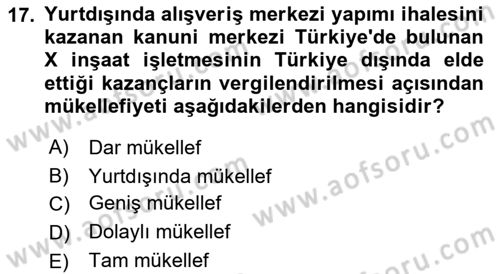 İnşaat ve Gayrimenkul Muhasebesi Dersi 2021 - 2022 Yılı (Final) Dönem Sonu Sınav Soruları 17. Soru
