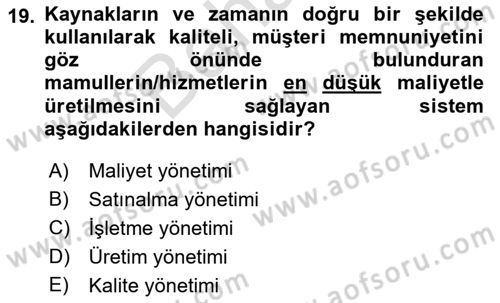 İnşaat ve Gayrimenkul Muhasebesi Dersi 2021 - 2022 Yılı (Final) Dönem Sonu Sınav Soruları 19. Soru