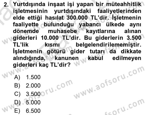 İnşaat ve Gayrimenkul Muhasebesi Dersi 2021 - 2022 Yılı (Final) Dönem Sonu Sınav Soruları 2. Soru