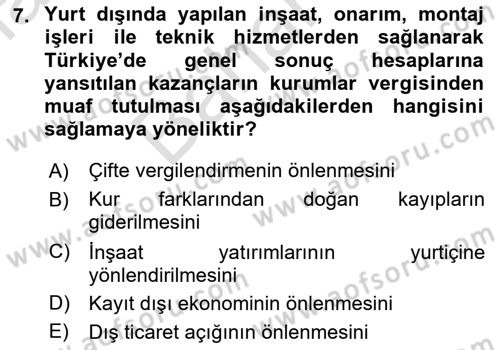 İnşaat ve Gayrimenkul Muhasebesi Dersi 2021 - 2022 Yılı (Final) Dönem Sonu Sınav Soruları 7. Soru