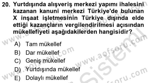 İnşaat ve Gayrimenkul Muhasebesi Dersi 2021 - 2022 Yılı Yaz Okulu Sınav Soruları 20. Soru