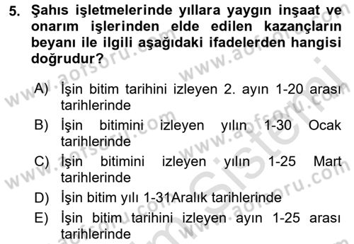 İnşaat ve Gayrimenkul Muhasebesi Dersi 2021 - 2022 Yılı Yaz Okulu Sınav Soruları 5. Soru