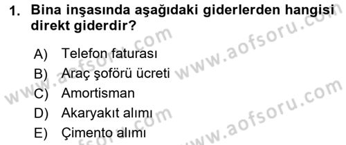 İnşaat ve Gayrimenkul Muhasebesi Dersi 2022 - 2023 Yılı Yaz Okulu Sınav Soruları 1. Soru