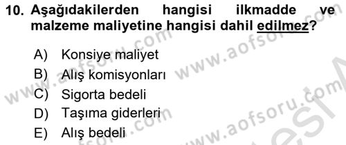 İnşaat ve Gayrimenkul Muhasebesi Dersi 2022 - 2023 Yılı Yaz Okulu Sınav Soruları 10. Soru