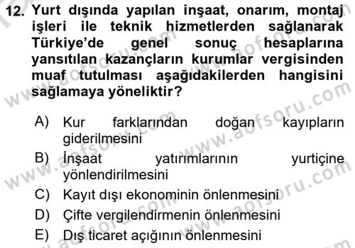 İnşaat ve Gayrimenkul Muhasebesi Dersi 2022 - 2023 Yılı Yaz Okulu Sınav Soruları 12. Soru