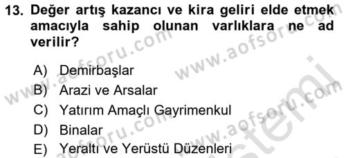 İnşaat ve Gayrimenkul Muhasebesi Dersi 2022 - 2023 Yılı Yaz Okulu Sınav Soruları 13. Soru