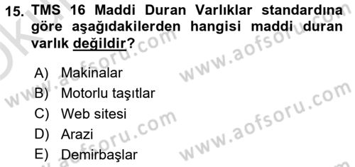 İnşaat ve Gayrimenkul Muhasebesi Dersi 2022 - 2023 Yılı Yaz Okulu Sınav Soruları 15. Soru