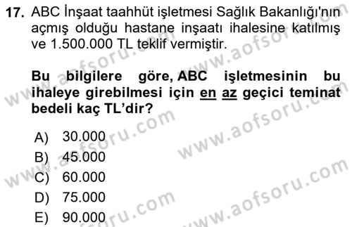 İnşaat ve Gayrimenkul Muhasebesi Dersi 2022 - 2023 Yılı Yaz Okulu Sınav Soruları 17. Soru