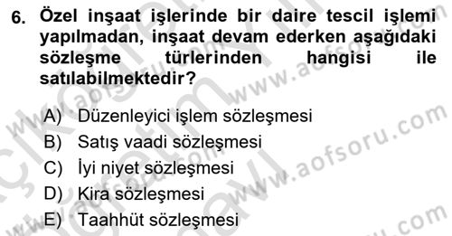İnşaat ve Gayrimenkul Muhasebesi Dersi 2022 - 2023 Yılı Yaz Okulu Sınav Soruları 6. Soru
