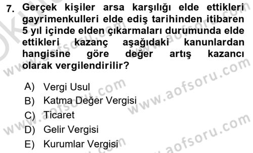 İnşaat ve Gayrimenkul Muhasebesi Dersi 2022 - 2023 Yılı Yaz Okulu Sınav Soruları 7. Soru