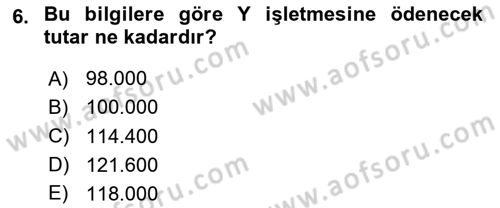 İnşaat ve Gayrimenkul Muhasebesi Dersi 2023 - 2024 Yılı (Vize) Ara Sınav Soruları 6. Soru