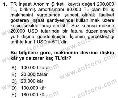 İnşaat ve Gayrimenkul Muhasebesi Dersi 2023 - 2024 Yılı (Final) Dönem Sonu Sınav Soruları 1. Soru