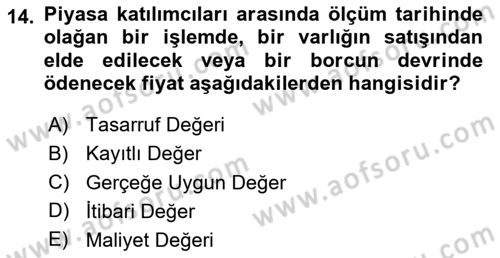 İnşaat ve Gayrimenkul Muhasebesi Dersi 2023 - 2024 Yılı (Final) Dönem Sonu Sınav Soruları 14. Soru