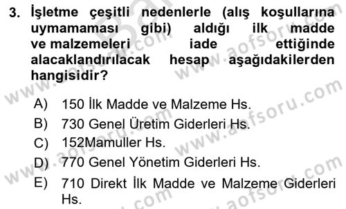 İnşaat ve Gayrimenkul Muhasebesi Dersi 2023 - 2024 Yılı (Final) Dönem Sonu Sınav Soruları 3. Soru