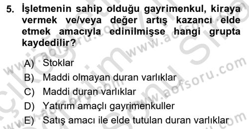 İnşaat ve Gayrimenkul Muhasebesi Dersi 2023 - 2024 Yılı (Final) Dönem Sonu Sınav Soruları 5. Soru