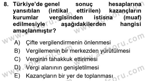 İnşaat ve Gayrimenkul Muhasebesi Dersi 2023 - 2024 Yılı (Final) Dönem Sonu Sınav Soruları 8. Soru