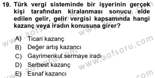 İnşaat ve Gayrimenkul Muhasebesi Dersi 2023 - 2024 Yılı Yaz Okulu Sınav Soruları 19. Soru