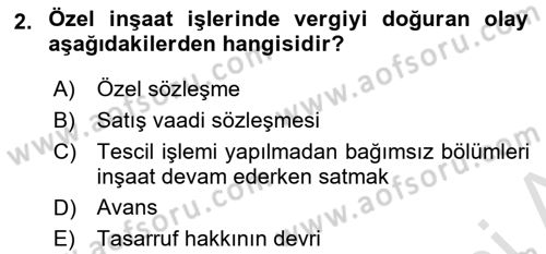İnşaat ve Gayrimenkul Muhasebesi Dersi 2024 - 2025 Yılı (Vize) Ara Sınav Soruları 2. Soru