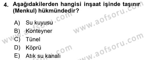 İnşaat ve Gayrimenkul Muhasebesi Dersi 2024 - 2025 Yılı (Vize) Ara Sınav Soruları 4. Soru