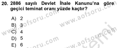 İnşaat ve Gayrimenkul Muhasebesi Dersi 2024 - 2025 Yılı (Final) Dönem Sonu Sınav Soruları 20. Soru