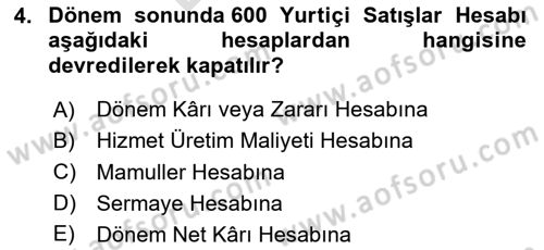 İnşaat ve Gayrimenkul Muhasebesi Dersi 2024 - 2025 Yılı (Final) Dönem Sonu Sınav Soruları 4. Soru