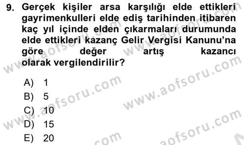İnşaat ve Gayrimenkul Muhasebesi Dersi 2024 - 2025 Yılı (Final) Dönem Sonu Sınav Soruları 9. Soru