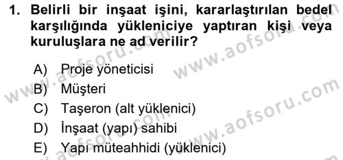 İnşaat ve Gayrimenkul Muhasebesi Dersi 2024 - 2025 Yılı Yaz Okulu Sınav Soruları 1. Soru