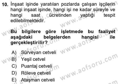 İnşaat ve Gayrimenkul Muhasebesi Dersi 2024 - 2025 Yılı Yaz Okulu Sınav Soruları 10. Soru