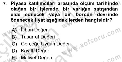 İnşaat ve Gayrimenkul Muhasebesi Dersi 2024 - 2025 Yılı Yaz Okulu Sınav Soruları 7. Soru