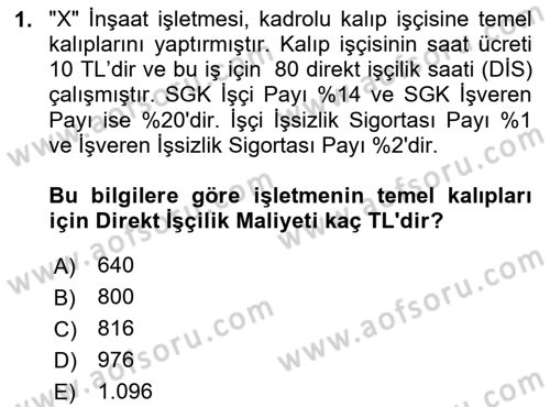 İnşaat ve Gayrimenkul Muhasebesi Dersi 2025 - 2026 Yılı (Final) Dönem Sonu Sınav Soruları 1. Soru
