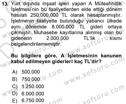 İnşaat ve Gayrimenkul Muhasebesi Dersi 2025 - 2026 Yılı (Final) Dönem Sonu Sınav Soruları 13. Soru