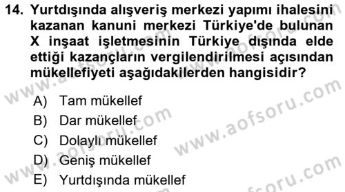 İnşaat ve Gayrimenkul Muhasebesi Dersi 2025 - 2026 Yılı (Final) Dönem Sonu Sınav Soruları 14. Soru