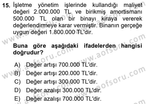 İnşaat ve Gayrimenkul Muhasebesi Dersi 2025 - 2026 Yılı (Final) Dönem Sonu Sınav Soruları 15. Soru
