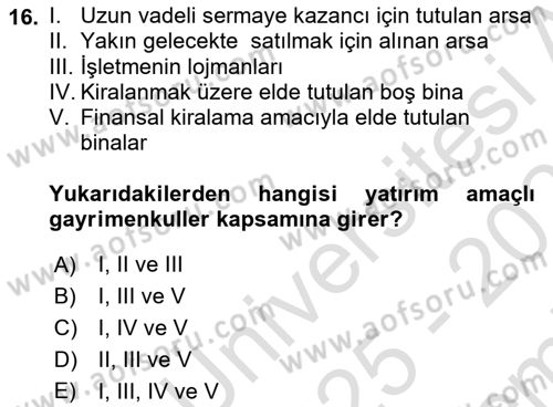 İnşaat ve Gayrimenkul Muhasebesi Dersi 2025 - 2026 Yılı (Final) Dönem Sonu Sınav Soruları 16. Soru