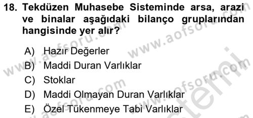 İnşaat ve Gayrimenkul Muhasebesi Dersi 2025 - 2026 Yılı (Final) Dönem Sonu Sınav Soruları 18. Soru