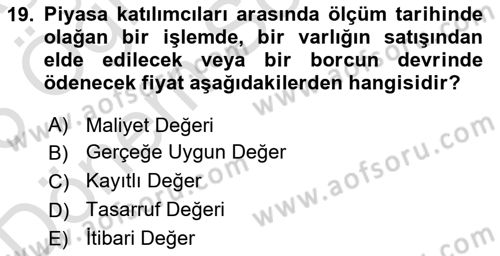 İnşaat ve Gayrimenkul Muhasebesi Dersi 2025 - 2026 Yılı (Final) Dönem Sonu Sınav Soruları 19. Soru