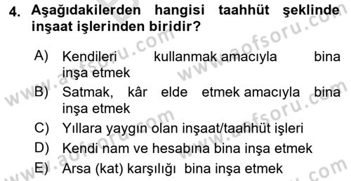 İnşaat ve Gayrimenkul Muhasebesi Dersi 2025 - 2026 Yılı (Final) Dönem Sonu Sınav Soruları 4. Soru